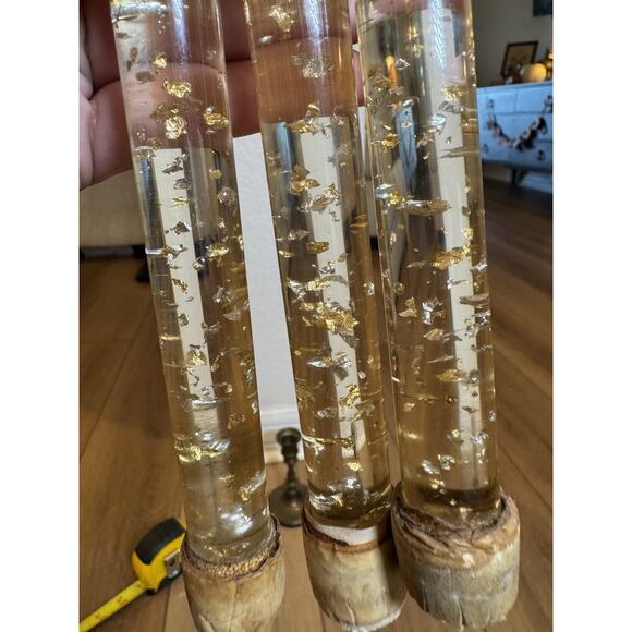 Vintage (5) Lucite 12” MCM Lucite Display Candles Clear With Gold Flecks 1960s - Picture 2 of 16